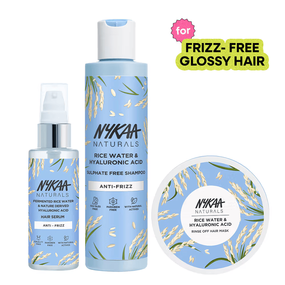 Nykaa Naturals Rice Water & Hyaluronic Acid Anti- Frizz Shampoo, Hair Mask & Hair Serum